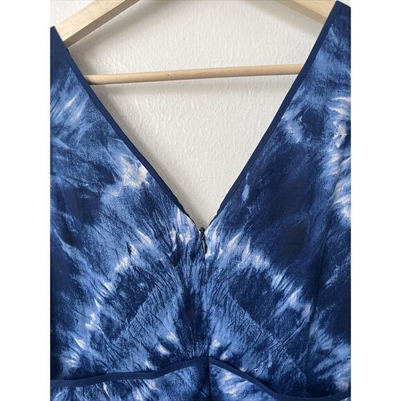 Nine West blue white tie dye pleat vneck‎ fit flare dress 8 - Picture 3 of 11